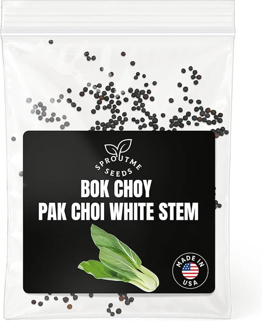 Bok Choy Pak Choi White Stem Seeds for Planting – 300+ Non-GMO Heirloom USA-Grown Chinese Cabbage, Fast Growing Asian Greens for Spring & Fall Gardening, High Germination (Brassica rapa var chinensis)