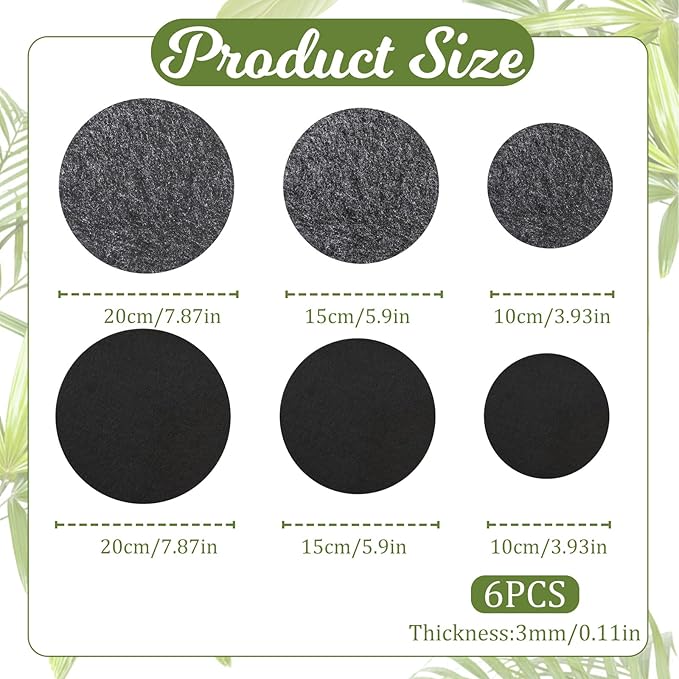 Plant Coaster Mat, 6PCS 3 Sizes Round Felt Plant Saucers for Indoors Plant Reversible Absorbent Waterproof Fabric Plant Pot Saucers for Gardening Outdoor Pots, DIY Craft Supplies(4”, 6”, 8”)