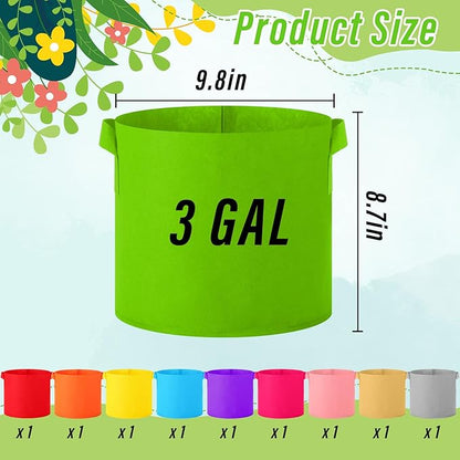 Colored Fabric Grow Bags Bulk Colorful Plant Grow Bags Nonwoven Fabric Pots with Handles Seeds Vegetables Tomato Planter Grow Buckets for Outdoor Garden Fruits Flower, 10 Colors(10 Pack,3 Gal)