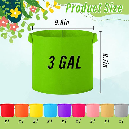 Colored Fabric Grow Bags Bulk Colorful Plant Grow Bags Nonwoven Fabric Pots with Handles Seeds Vegetables Tomato Planter Grow Buckets for Outdoor Garden Fruits Flower, 10 Colors(10 Pack,3 Gal)