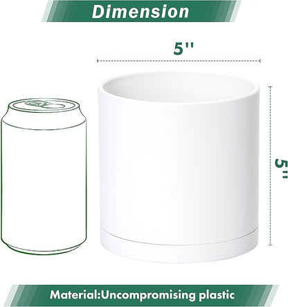 D'vine Dev 4 Pack 5 Inch Modern Plastic Plant Pots, Small Garden Planters for Plant with Drainage Holes and Saucers, White Color, 74-Z-G-2