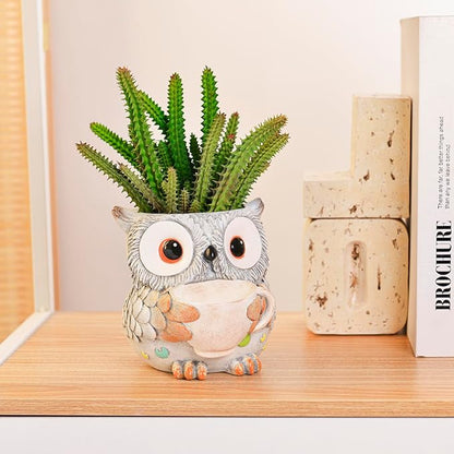 Unique Owl Plant Pots Indoor, Cute Small Succulent Pots with Drainage Hole, Watering Owl Planters for Indoor Outdoor Plants, Resin Flower Pot for String of Pearls, Gift Ideas for Mother