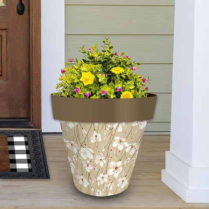 Briarwood Lane Tan and Red Floral Large Planter