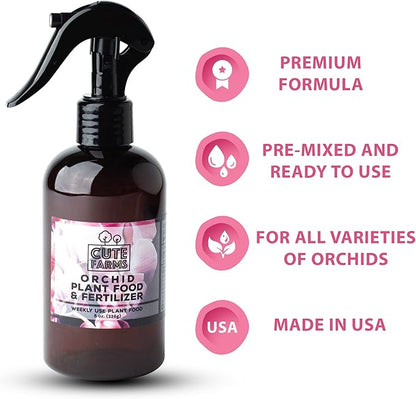 Cute Farms Orchid Plant Food Fertilizer Mist (8 oz. Spray Bottle + ONE Water Mister)