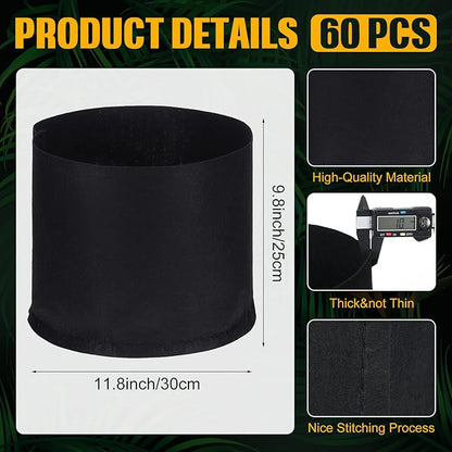 Zubebe 60 Pack Plant Grow Bags Bulk Garden Bags Aeration Grow Pots Heavy Duty Thickened Nonwoven Fabric Plant Pots Black Planting Container for Potato Tomato Vegetable Flower Fruits (5 Gallon)