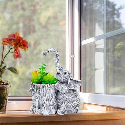 Elephant Gifts for Women Succulent Pots Indoor Planters for Plant Lovers Cute Outdoor Plant Pots Gift Idea for Mother Outdoor Garden Animal Decor Elephant Hug Stump Statue with Drainage Hole