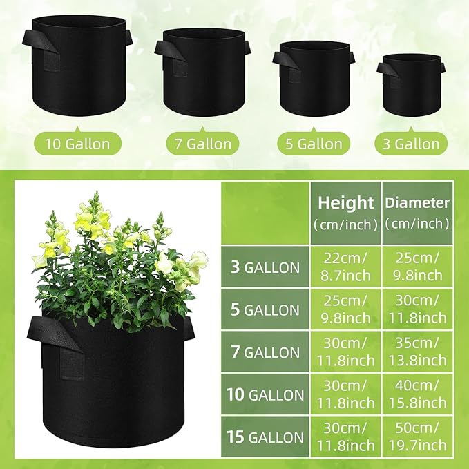 40-Pack 7 Gallons Grow Bag, Non-Woven Fabric Pots Plant Bag, Plant Grow Bags with Handles, Garden Planting Bags for Potatoes, Carrots, Tomatoes and Other Vegetable,Fruits