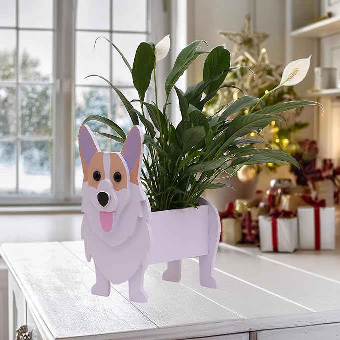 Corgi Dog Planter, Cute Animal Flower Pot for Outdoor & Indoor Garden Decor, Small Corgi Holder