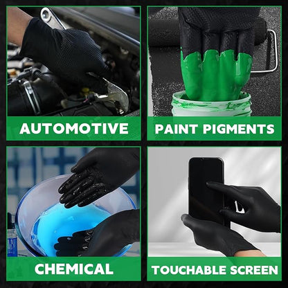 FINITEX Industrial Diamond Texture Nitrile Black Glove - 100/1000PCS Chemical Resistant 8mil Mechanic Disposable Gloves