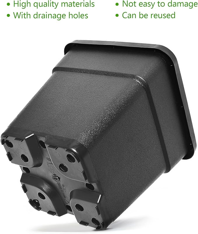HOSTIC 1.4 Gallon Square Nursery Pots Flexible Plastic Pots for Plants Gallon Pot with Drainage Holes 10 Pcs