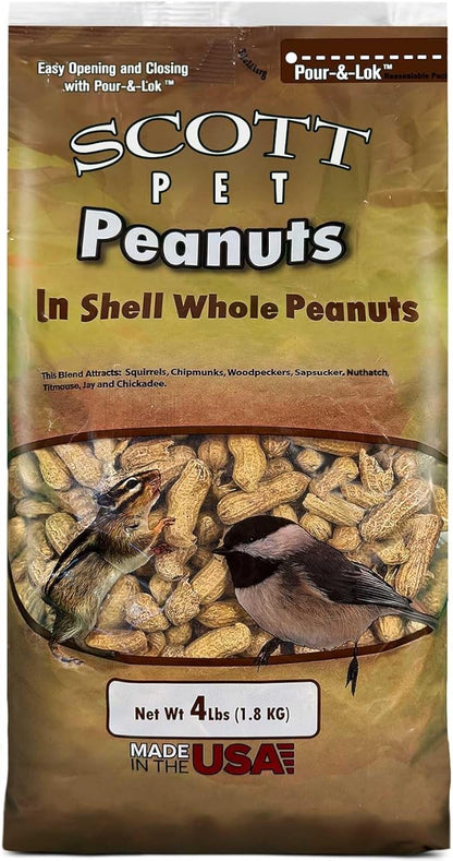 Scott Pet Wild Bird Seed, Whole Peanuts, 4 lbs Bag, Feed, Great Source of Protein and Fiber, Peanuts for Outside Wild Birds