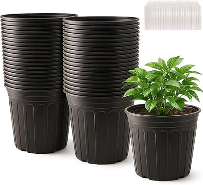 50 Pack 3 Gallon Flexible Plant Nursery Pots Plastic Seedling Starting Pots with Drainage Holes Soft Flower Pots Plant Container with Plant Labels, Black