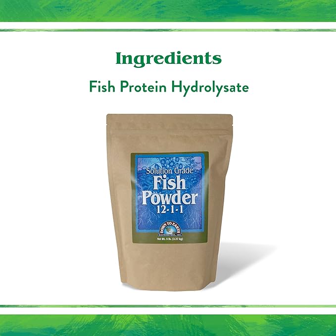 Down to Earth All Natural Fertilizers Organic Solution Grade Fish Powder - Water Soluble Nitrogen - Makes up to 250 Gallons of Liquid Fish Fertilizer for Soil or Foliar Spray 12-1-1, 5 lb