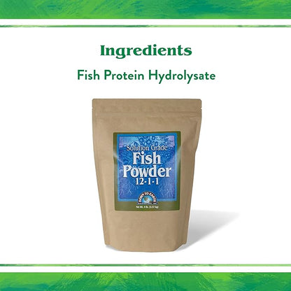 Down to Earth All Natural Fertilizers Organic Solution Grade Fish Powder - Water Soluble Nitrogen - Makes up to 250 Gallons of Liquid Fish Fertilizer for Soil or Foliar Spray 12-1-1, 5 lb