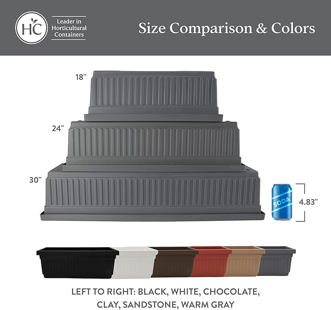 The HC Companies Venetian Window Planter Box w/Drain Plug - Long Planter Box for Windowsills, Balconies & More - Plastic Rectangular Outdoor Planters for Herbs & Flowers (18" Warm Gray, Pack of 1)