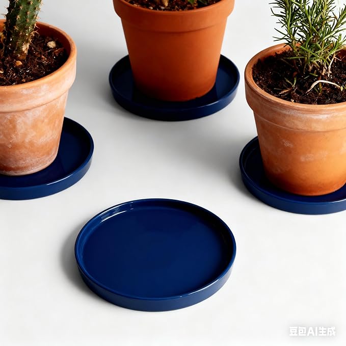 Ceramic Plant Saucer Pot Tray 6, 8, 10 Inch Blue, Planter Saucers for Indoors Outdoor, Durable Sturdy Flower Drainage drip Water Tray for Glazed Pots Base