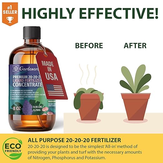 𝐏𝐑𝐎𝐅𝐄𝐒𝐒𝐈𝐎𝐍𝐀𝐋 All-Purpose 20-20-20 Liquid Fertilizer Concentrate for Lawns, Grass, Plants, Vegetables, Fruits & Flowers | 20-20-20 Liquid Superfood for Indoor and Outdoor Plants (32 OZ)