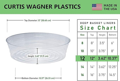 Curtis Wagner Plastics Plant Tray Basket Liner (5-Pack) - Clear, Deep (Diameter: 10.37" Base, 12" Top, 3.62" Depth) Thin Plastic Liners for Planters for Indoor/Outdoor Plant Pots