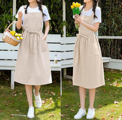 Cute Retro Cotton Linen X-Back Aprons Home Kitchen Garden Art Painting Pinafore Florist Shop Overalls