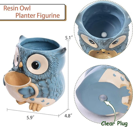 Unique Owl Plant Pots Indoor, Cute Small Succulent Pots with Drainage Hole, Watering Owl Planters for Indoor Outdoor Plants, Resin Flower Pot for String of Pearls, Gift Ideas for Mother