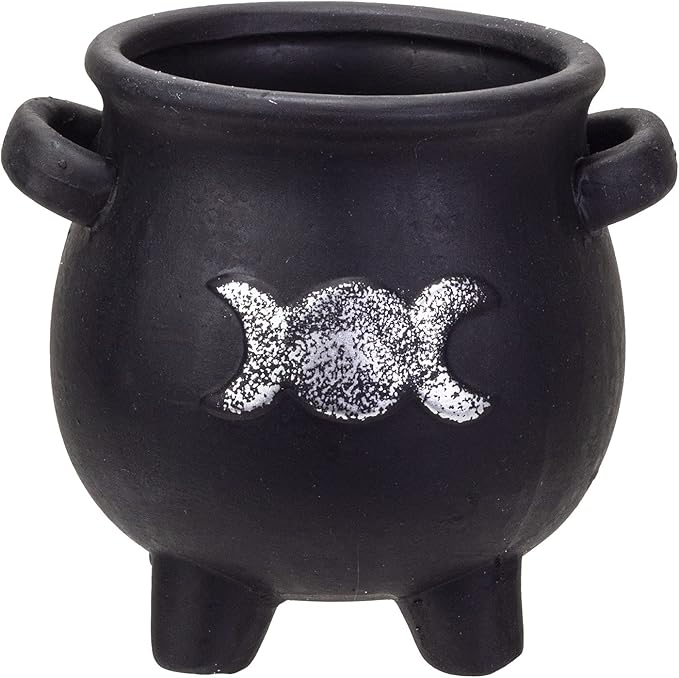 Pacific Giftware Witches Cauldron Terracotta Planter Pot Candy Holder Tabletop Figurine (Triple Moon)