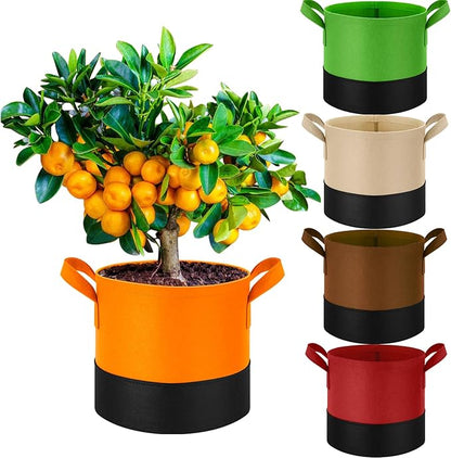 5 Pack 15 Gallon Durable Grow Bags, 350G Heavy-Duty Fabric Pots with Handles, Breathable Plant Containers for Vegetables, Flowers, Fruits, Indoor & Outdoor Gardening, Aeration Fabric Planters
