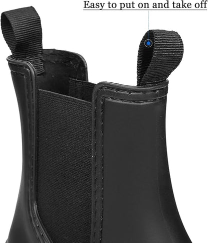 DKSUKO Rain Boots Women Waterproof Chelsea Boots Ankle Garden Shoes for Ladies Rubber Short Rainboots with Removable Comfort Insole for Outdoor Work Deck Mud Boots