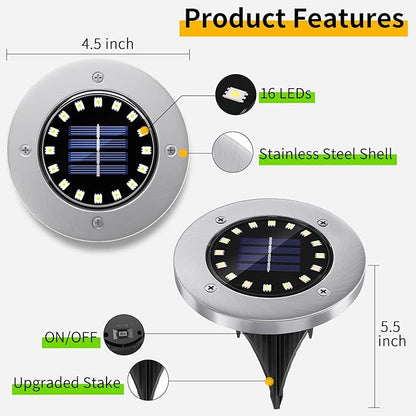 NFESOLAR 16 Pack Solar Outdoor Lights, 16 LEDs Bright Solar Ground Lights Pathway Lights Waterproof for Pathway Garden Yard Lawn Walkway Driveway (Warm White)