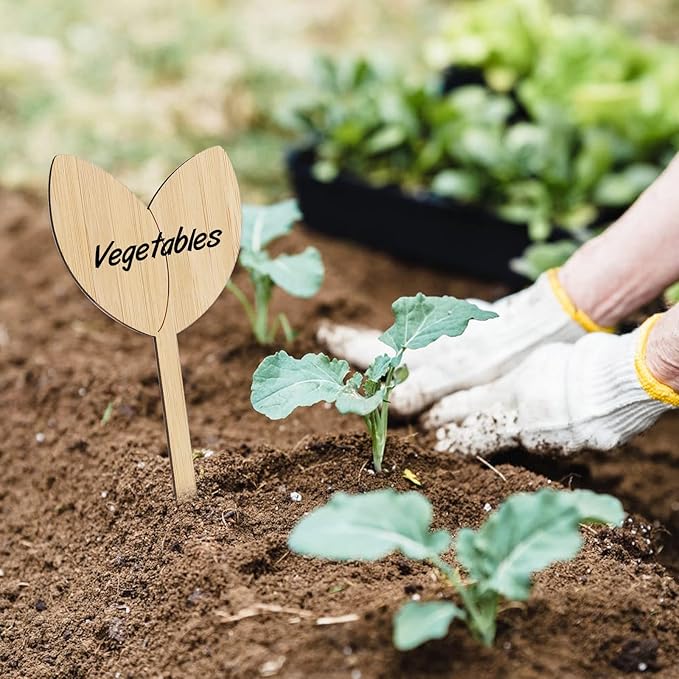 KINGLAKE GARDEN Bamboo Plant Labels,Plant Labels 60 PCS Plant Tags Garden Labels Vegetable Garden Markers Tags for Plants with Permanent Marking Pen