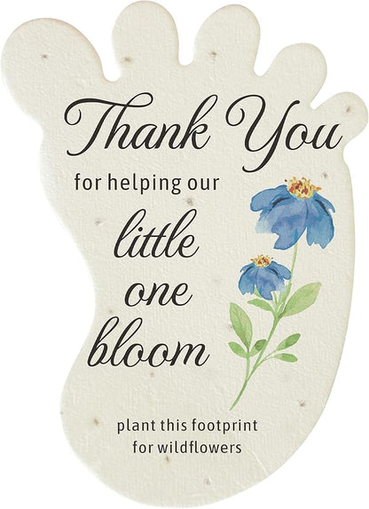 Footprint-Shaped Seed Paper – 12 pcs Blue Shower Favors for Guests with Wildflower Seeds, Writable & Plantable, Gender Reveal, Birthday Gifts for Guest