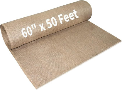 Garden Burlap Roll, 60" x 50 Feet Natural Jute Burlap Fabric Roll for Gardening Raised Bed Liners,Seed Cover,Edging,Weed Barrier,Aisle Runner Plant Cover Tree Protections (60" x 50 Feet)