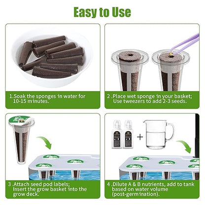 51 Pcs Grow Sponges and Nutrients for Hydroponics Plant Food Compatible with Aero Garden and All Brands - Seed Pods Lables and Indoor Plant Fertilizer for Indoor Garden Hydroponics Growing System