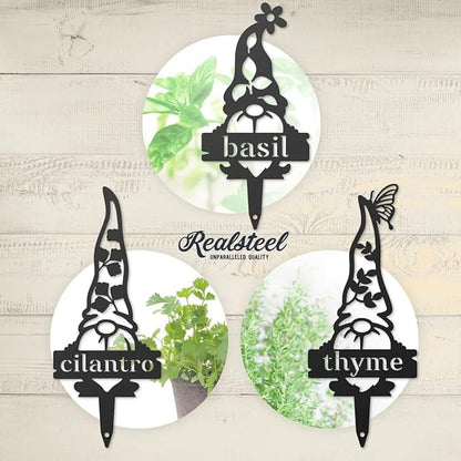 RealSteel Gnome Plant Markers Metal Garden Stakes | Outdoor Garden Labels & Plant Tags for Vegetables & Herbs | Decorative Yard & Raised Bed Garden Signs | Gardening Gift | Made in USA - (Cauliflower)