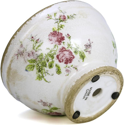 Vintage Ice Crackle Grazd Ceramic Flower Pot with Drainage Holes, 4.33 Inch Rustic Planter for Indoor Plants, Outdoor Garden, Farmhouse Gift Tuscan Decor (Pink)