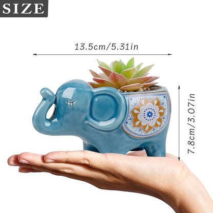 Elephant Planter Cartoon Succulent Pots with Drainage 5.31 Inch Animal Planter Cute Plant Pots Succulent Planter Container Ceramic Flower Pots Perfect for Home Decor and Gifts, Set of 4