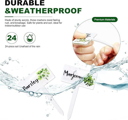 24Pcs Acrylic Plant Labels, Plant Markers and Garden Markers, Water-Resistant Plant Tags for Outdoor Garden, Herb Signs for Succulents, Vegetables, Seedlings