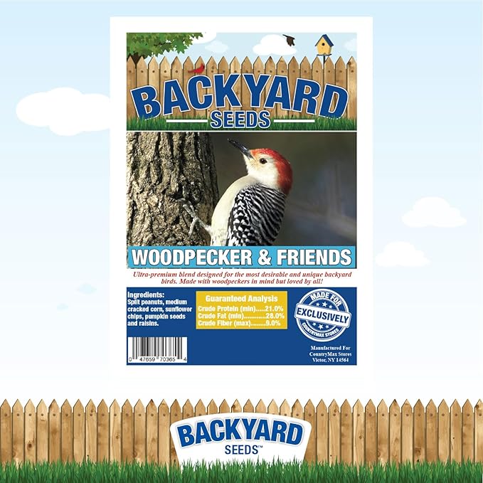 CountryMax Backyard Seeds Woodpecker No-Waste Bird Seed Mix 20lbs - Premium Shelled Peanuts & Sunflower Chips, Medium Bag of Wild Bird Food