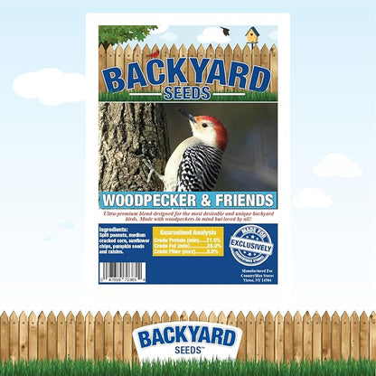 CountryMax Backyard Seeds Woodpecker No-Waste Bird Seed Mix 20lbs - Premium Shelled Peanuts & Sunflower Chips, Medium Bag of Wild Bird Food