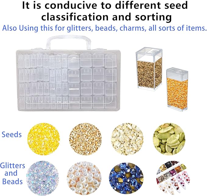 CDIYTOOL Seed Storage Box, Transparent Clear Seed Beads Container Plastic Seed Storage Organizer Reusable Storage Container for Flower Vegetable Seed Small Containers with Lid (48 Slot Square Small)