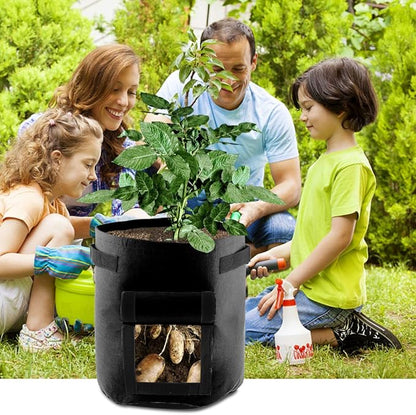 ELEOPTION Plant Grow Bags 7 Gallon 2PCS, Non-Woven Garden Potato Carrot Tomato Vegetable Planting Bag with Handles and Flap, Fabric Pots Heavy Duty Planter Bags (Black)