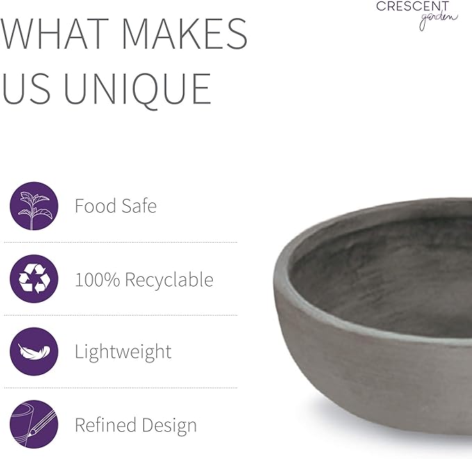 Crescent Garden Orinoco Planter Bowl – Double-Walled Resin Pot for Succulents, Flowers Without Drain Hole - 21" W x 8.25" H (Weathered Concrete)