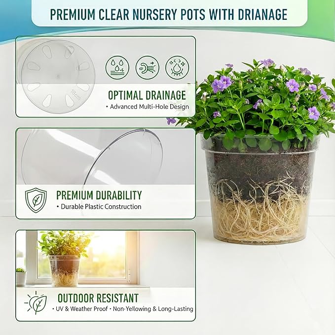 4/5/6/7 Inch Clear Nursery Pots with Drainage, 12 Pack Thick Reusable Planters, High Transparency, Weather-Resistant and Degradable Material, Ideal for Gardening Enthusiasts