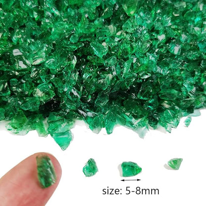 HappyFiller Crushed Glass for Resin Art,Broken Piece Granules,Craft Project,Vase Fillers Candle Holder Aquarium Fishbowl Decor, Succulent Terrarium Pebble Stones,Fire Pit Fireplace,Dark Green 1.3LB