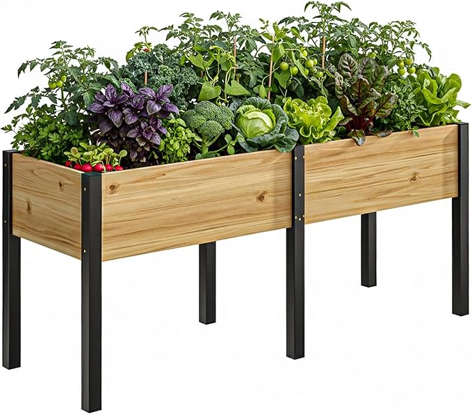 DoCred Raised Garden Bed, 70.9" x 22.8" x 31.5" Large Elevated Wooden Horticulture Planter Box with Metal Legs Standing Growing Bed Planter for Gardening, Balcony, Backyard, Patio