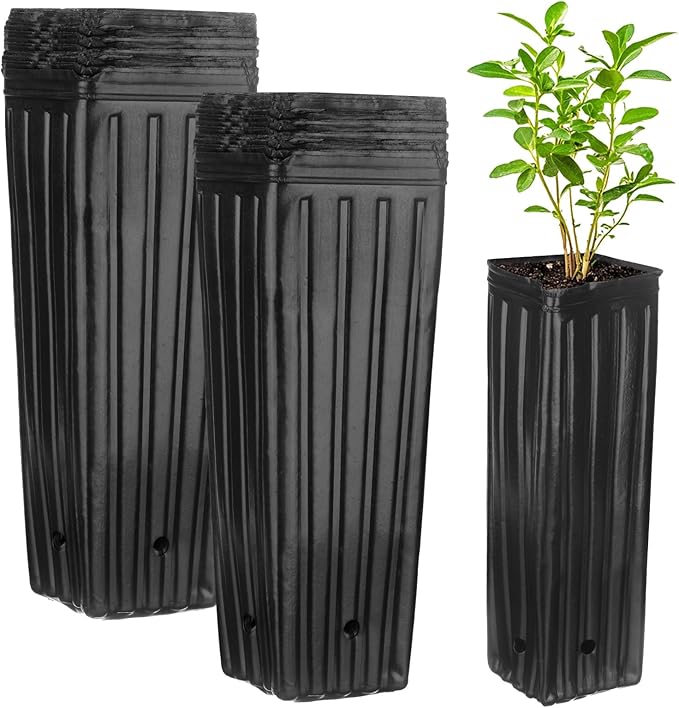 100-Pack Plant Nursery Pots, 4.72x4.72x12.6 Inch Plastic Deep Growing Nursery Pots Succulent Planter Flower Tree pots with Drainage Holes for Indoor Outdoor Gardening [Black]