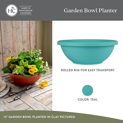 The HC Companies Shallow Planter with Drainage - Contemporary Garden Bowl Planter for Flowers, Herbs & More - Round Succulent Planter Pot for Indoors and Outdoors (20" Teal, Pack of 1)