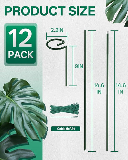 Breeze Touch 12 Pack Plant Stakes, 35.4 Inch Plant Support Stakes with 15 Twist Ties, Plant Sticks Support, Flower Stakes for Plants Peony, Tomato Seedling, Marigold, Amaryllis, Sapling, Coreopsis