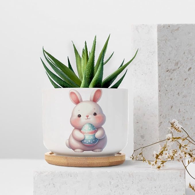DreamAutumn Easter Bunny Rabbit Ceramic Planters Ceramic Pots with Saucers Orchid Pots for Plants Succulents Pots Office Desk Garden Balconys New Home Decor,Gifts for Mom Mother Grandmother