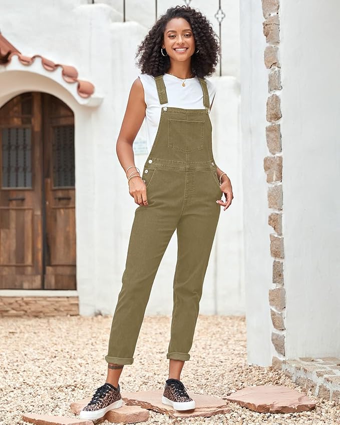 Vetinee Womens Classic Adjustable Straps Pockets Denim Bib Overalls Jeans Pants