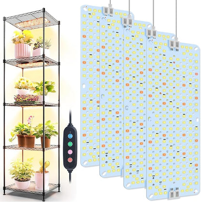 4Pack Panel Grow Lights for Indoor Plants, Seed Starting, Vegetables, Pot Plants, Bonsai with Timer, Ultra-Thin Under Cabinet & Shelf Full Spectrum LED Plant Growing Lamps, Multi-Panels Free Connect